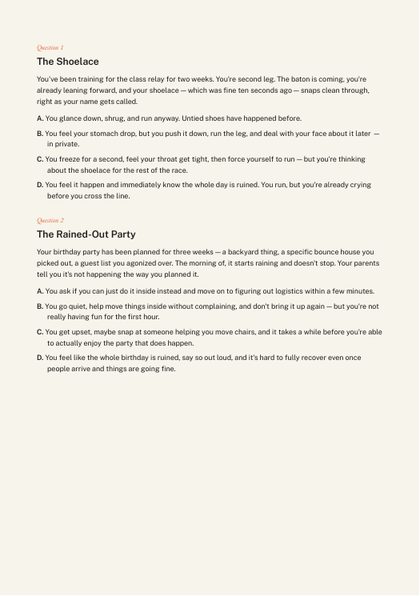 A page from the quiz with two scenarios